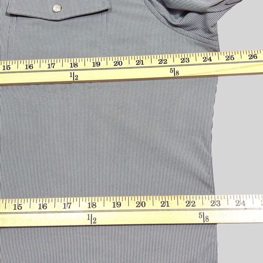 Poncho Pearl Snap Western Shirt Mens XL Slim Fit Gray Striped Vented Performance - Picture 9 of 11